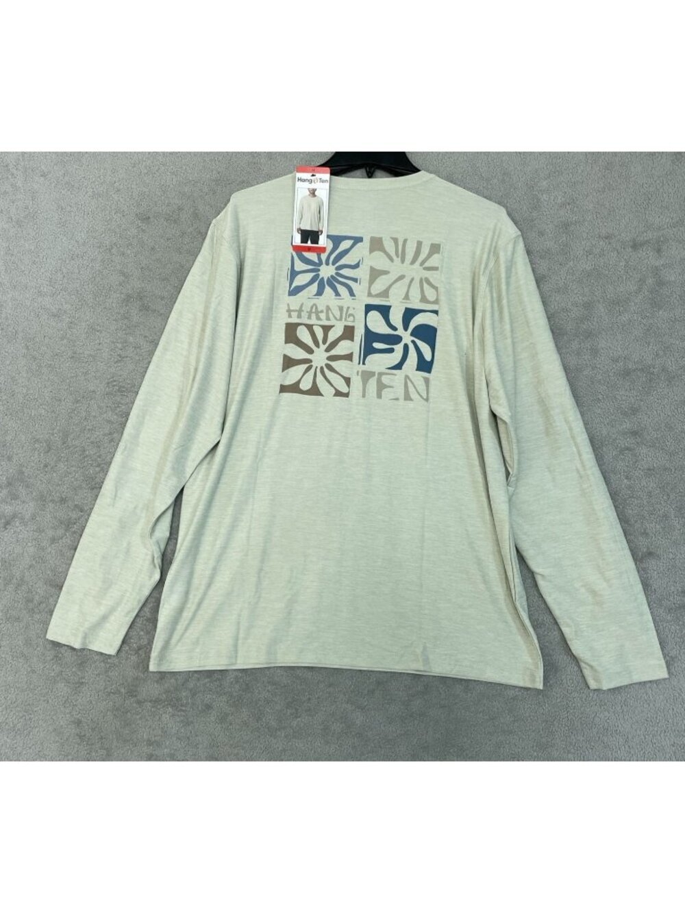 NWT Hang Ten Men's M Gray Long Sleeve Graphic T-Shirt Quick Dry UPF 50+  Tan